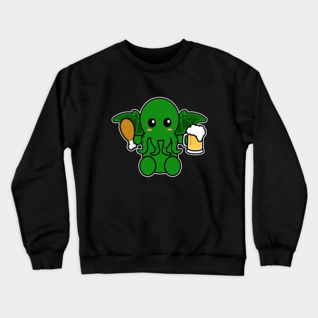 Cute Cthulhu With Chicken And Beer Crewneck Sweatshirt by LunaMay